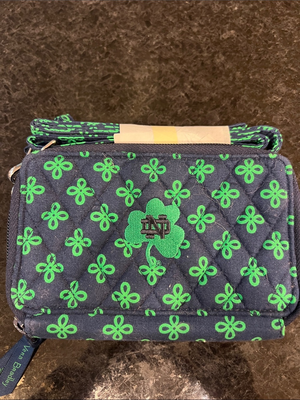 Vera Bradley Navy Quilted Crossbody with Notre Dame logo and coin purse